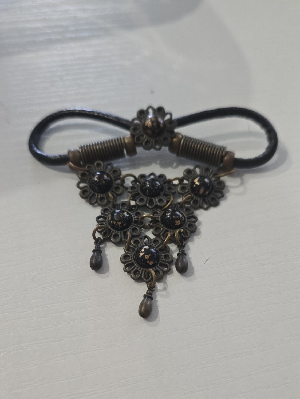 Faux Leather Hair Barrette, Bohemian Style. Used.